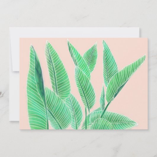 Invitation Moderne douce 16 aquarelle tropicale feuille rose (Dos)