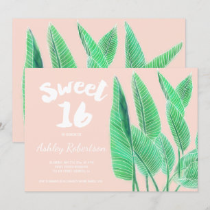 Invitation Moderne douce 16 aquarelle tropicale feuille rose