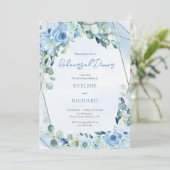 Invitation Moderne douce pastel fleurs bleues argent répétiti (Debout devant)