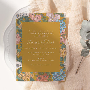 Invitation Moderne douche Bohème florale jaune moutarde pour 