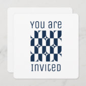 Invitation Moderne du milieu du siècle bleu et blanc (Devant / Derrière)