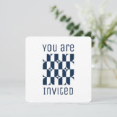 Invitation Moderne du milieu du siècle bleu et blanc (Debout devant)