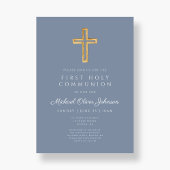 Invitation Moderne Dusty Bleu Religieux Garçon Première Commu