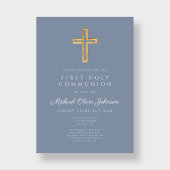 Invitation Moderne Dusty Bleu Religieux Garçon Première Commu