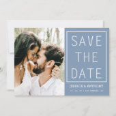 Invitation Moderne Dusty Blue Enregistrer la date Photo QR Co (Devant)