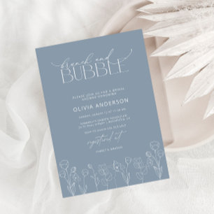 Invitation Moderne Dusty Blue Floral Brunch & Bubbly Douche