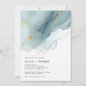 Invitation Moderne Dusty Blue Gold Ocean Waves Beach Wedding (Devant)