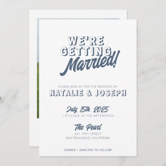 Invitation Moderne Dusty Blue Retro Bold Mariage funky (Devant / Derrière)