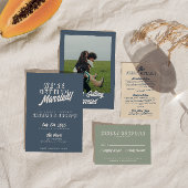 Invitation Moderne Dusty Blue Retro Bold Mariage funky
