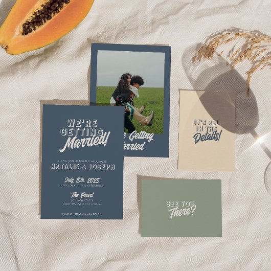 Invitation Moderne Dusty Blue Retro Bold Mariage funky