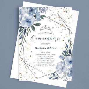 Invitation Moderne Dusty Blue Silver Quinceañera