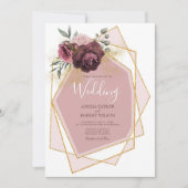 Invitation Moderne Dusty Rose Floral Or géométrique (Devant)
