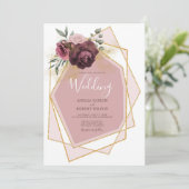 Invitation Moderne Dusty Rose Floral Or géométrique (Debout devant)