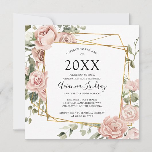 Invitation Moderne Dusty Rose Rose Botanique Invit (Devant)