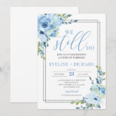 Invitation Moderne écrit à la main bleu floral argent nous so (Devant / Derrière)