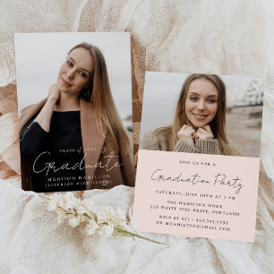 Invitation Moderne écriture manuscrite Blush Script 2 Diplôme