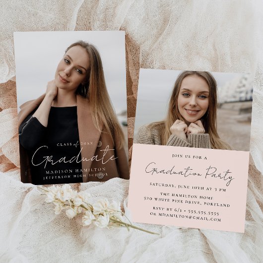 Invitation Moderne écriture manuscrite Blush Script 2 Diplôme