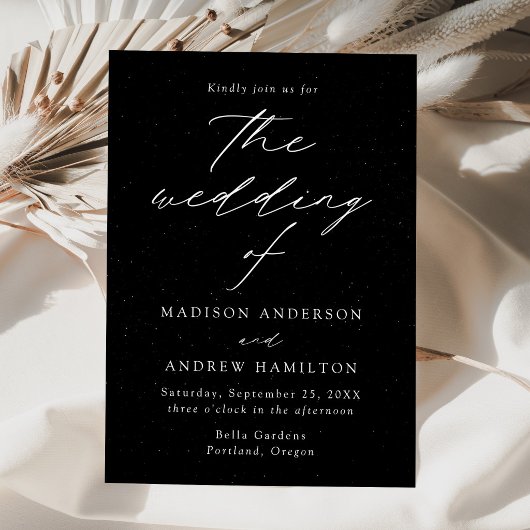 Invitation Moderne Écriture Mariage Noir et Blanc Tacheté