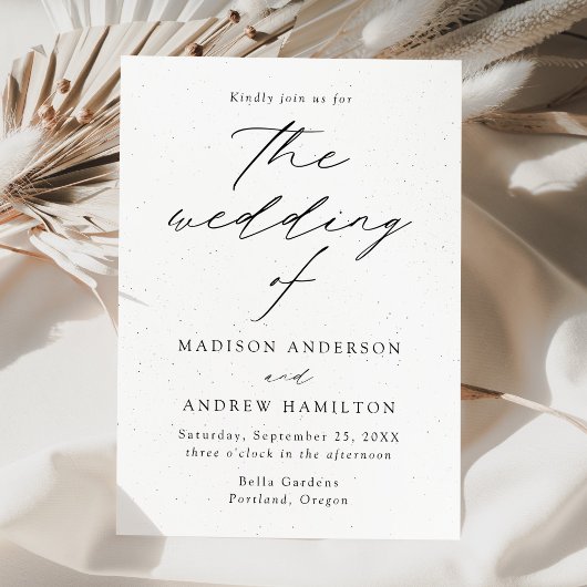 Invitation Moderne Écriture Mariage Noir et Blanc Tacheté