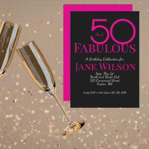 Invitation Moderne Écriture Rose Noir 50 Fantastique Anniv