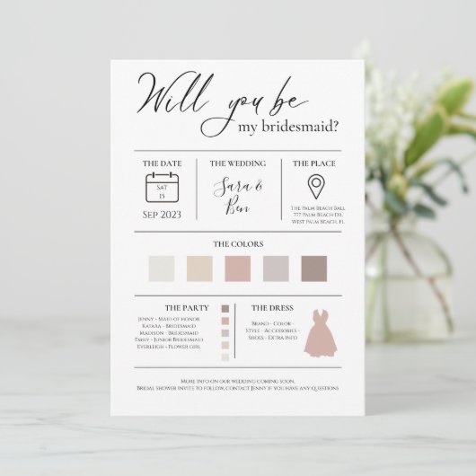 Invitation Moderne Editable couleur Bridesmaid Proposition d' (Debout devant)