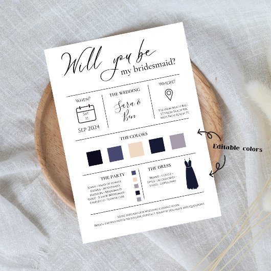 Invitation Moderne Editable couleur Bridesmaid Proposition d'