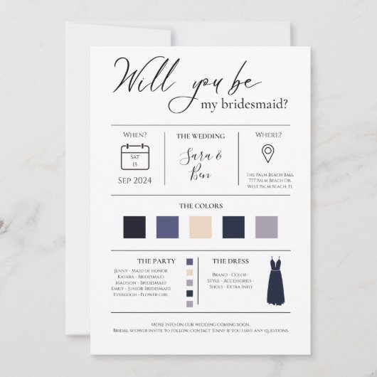 Invitation Moderne Editable couleur Bridesmaid Proposition d' (Devant)