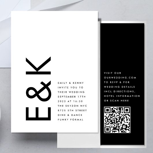 Invitation Moderne ÉDITABLE Gras Monogramme QR CODE RSVP Mari
