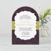 Invitation moderne Eggplant et Lime Mariage damass (Debout devant)