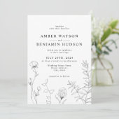 Invitation Moderne Elegance Line Art Fleur sauvage Floral Mar (Debout devant)