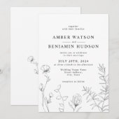 Invitation Moderne Elegance Line Art Fleur sauvage Floral Mar (Devant / Derrière)