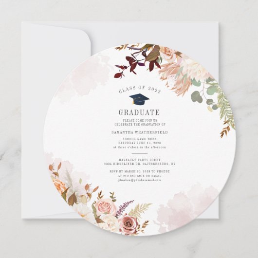 Invitation Moderne Elegant 2022 Floral Blush Graduation Party (Devant)