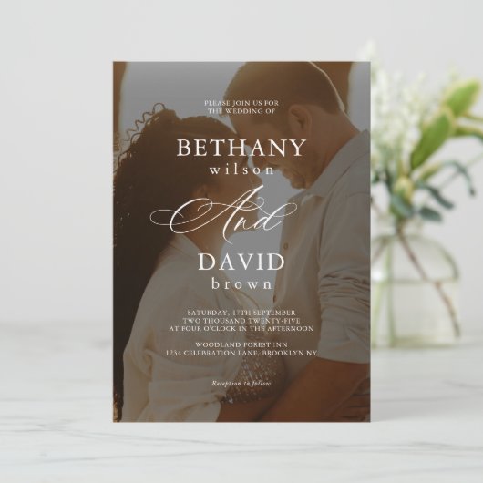 Invitation Moderne Elegant 2 Arc Photo QR Code Rsvp Mariage (Debout devant)