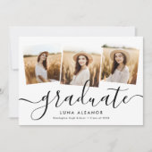 Invitation Moderne Elegant 4 Photo Collage Script Graduation (Devant)