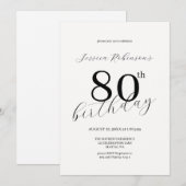 Invitation Moderne Élégant Anniversaire des 80 ans écriture n (Devant / Derrière)