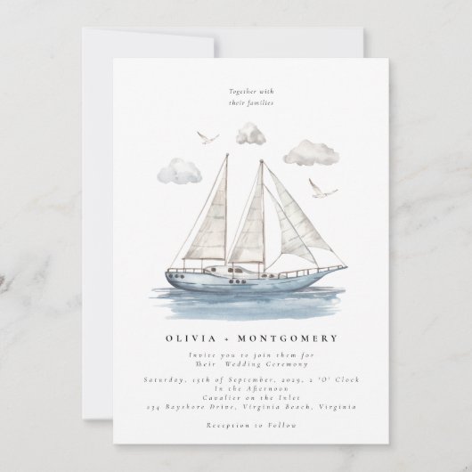 Invitation Moderne Elegant Aquarelle Voile Mariage (Devant)