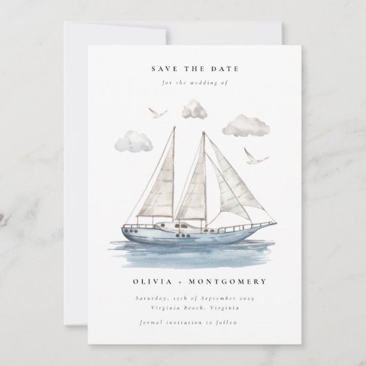 Invitation Moderne Elégant Aquarelle Voile Yacht (Devant)