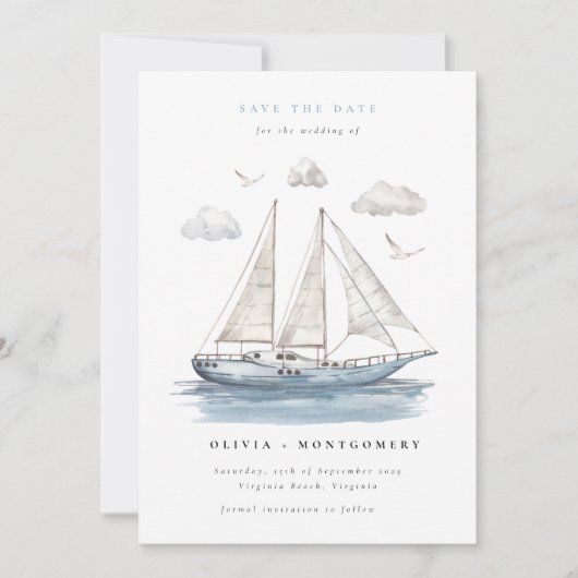 Invitation Moderne Elégant Aquarelle Voile Yacht (Devant)