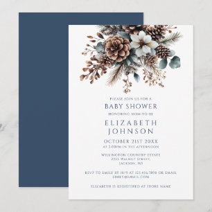 Invitation Moderne Elégant Baby shower Floral Hiver Pinecone