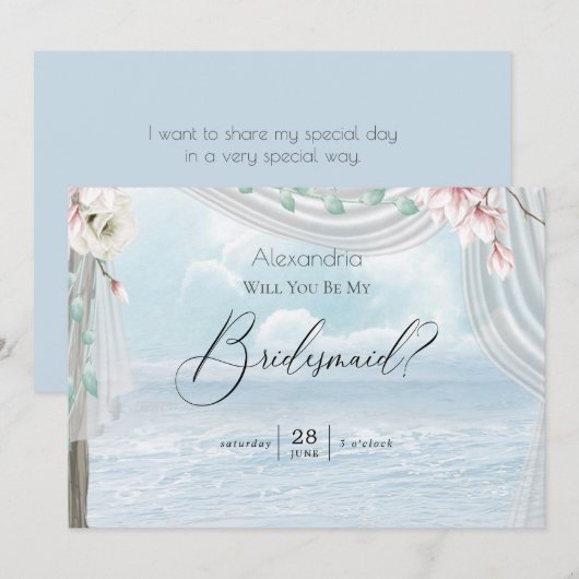 Invitation Moderne Elegant Beach Arbor Be My Bridesmaid (Devant / Derrière)