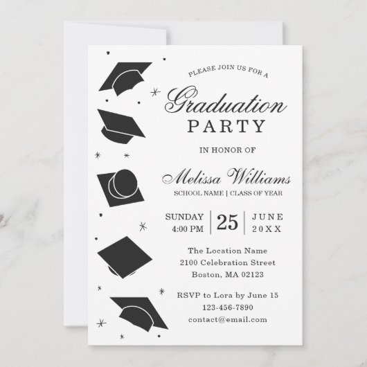 Invitation Moderne Elegant Black and White Graduation Party (Devant)