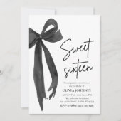Invitation Moderne Elegant Black Bow Sweet 16 Anniversaire (Devant)