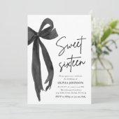Invitation Moderne Elegant Black Bow Sweet 16 Anniversaire (Debout devant)