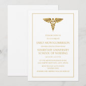 Invitation Moderne Elegant Blanc Gold Nursing School Graduate (Devant / Derrière)