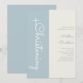 Invitation Moderne Elegant Bleu Bébé Garçon Christening (Devant / Derrière)