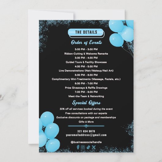 Invitation Moderne Elégant Bleu Grand Entreprise Ouverture Pe (Dos)