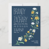 Invitation Moderne Elégant Bleu Jaune Balayage Mariage Floral (Devant)