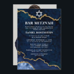 Invitation Moderne Elegant Bleu Marbre Or Bar Mitzvah Photo<br><div class="desc">Aquarelle moderne Elégante Bleu et Or Marbre Agate Geode Bar Mitzvah Invitation - Photo Retour</div>