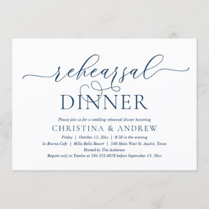 Invitation Moderne Élégant Bleu Nuit, Dîner de Répétition de