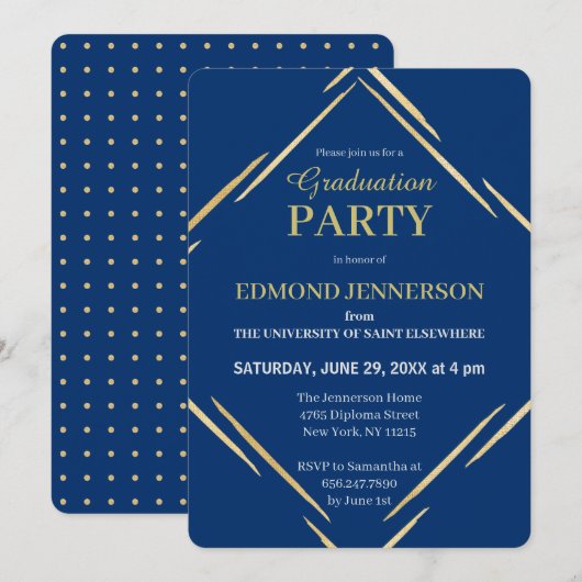 Invitation Moderne Elegant Blue Gold 2025 Graduation Party (Devant / Derrière)
